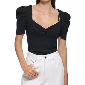 RIHOAS | Black Puff Sleeve Top